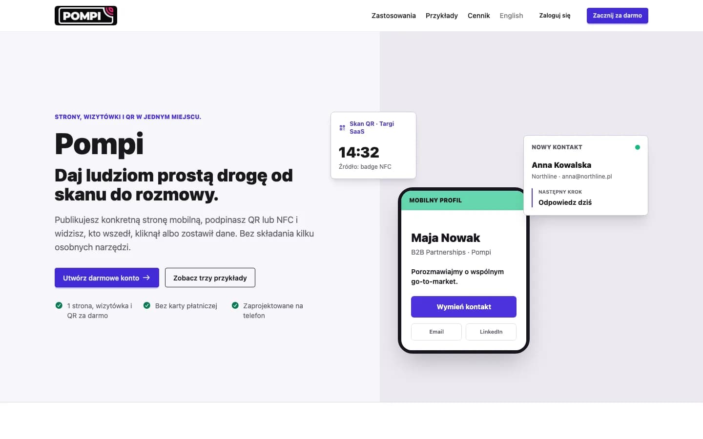 Strona Pompi — strony mobilne i wizytówki cyfrowe